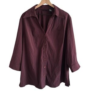 Apostrophe Burgundy Button-Up Blouse 3/4 Sleeve Women’s Size 18W